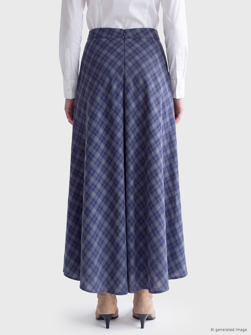 Zippered Plaid Flared Skirt-3