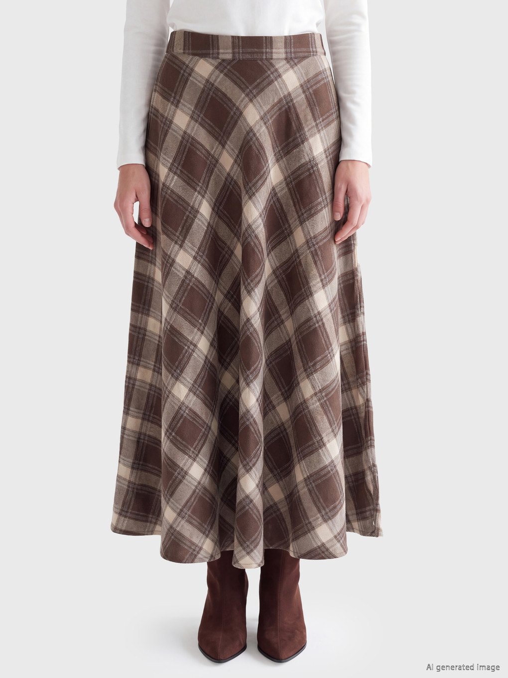 Zippered Plaid Flared Skirt-1