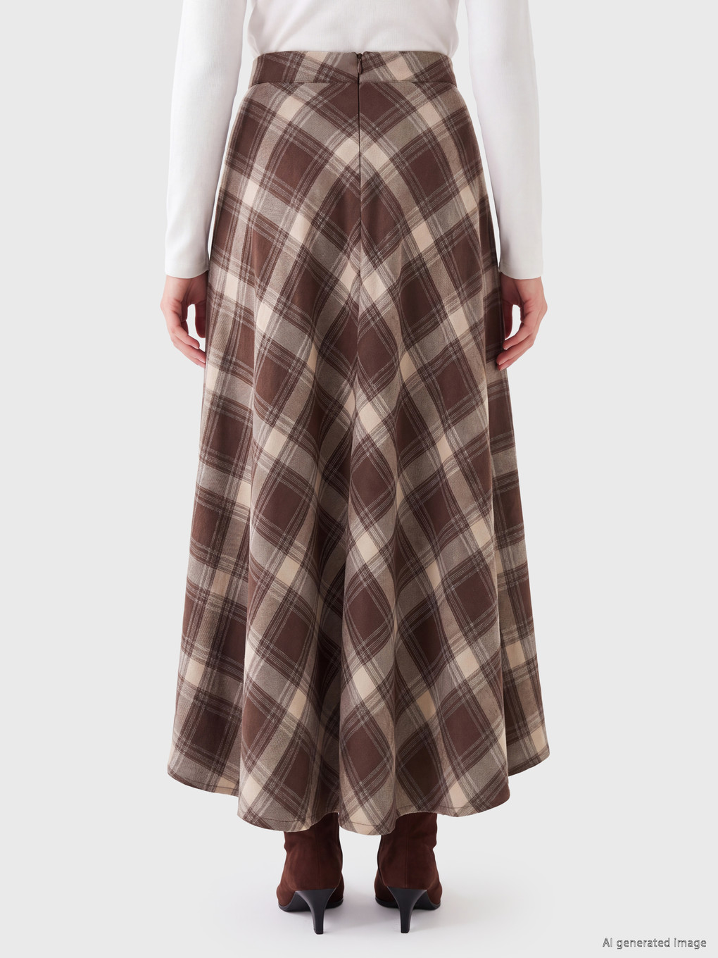 Zippered Plaid Flared Skirt-3
