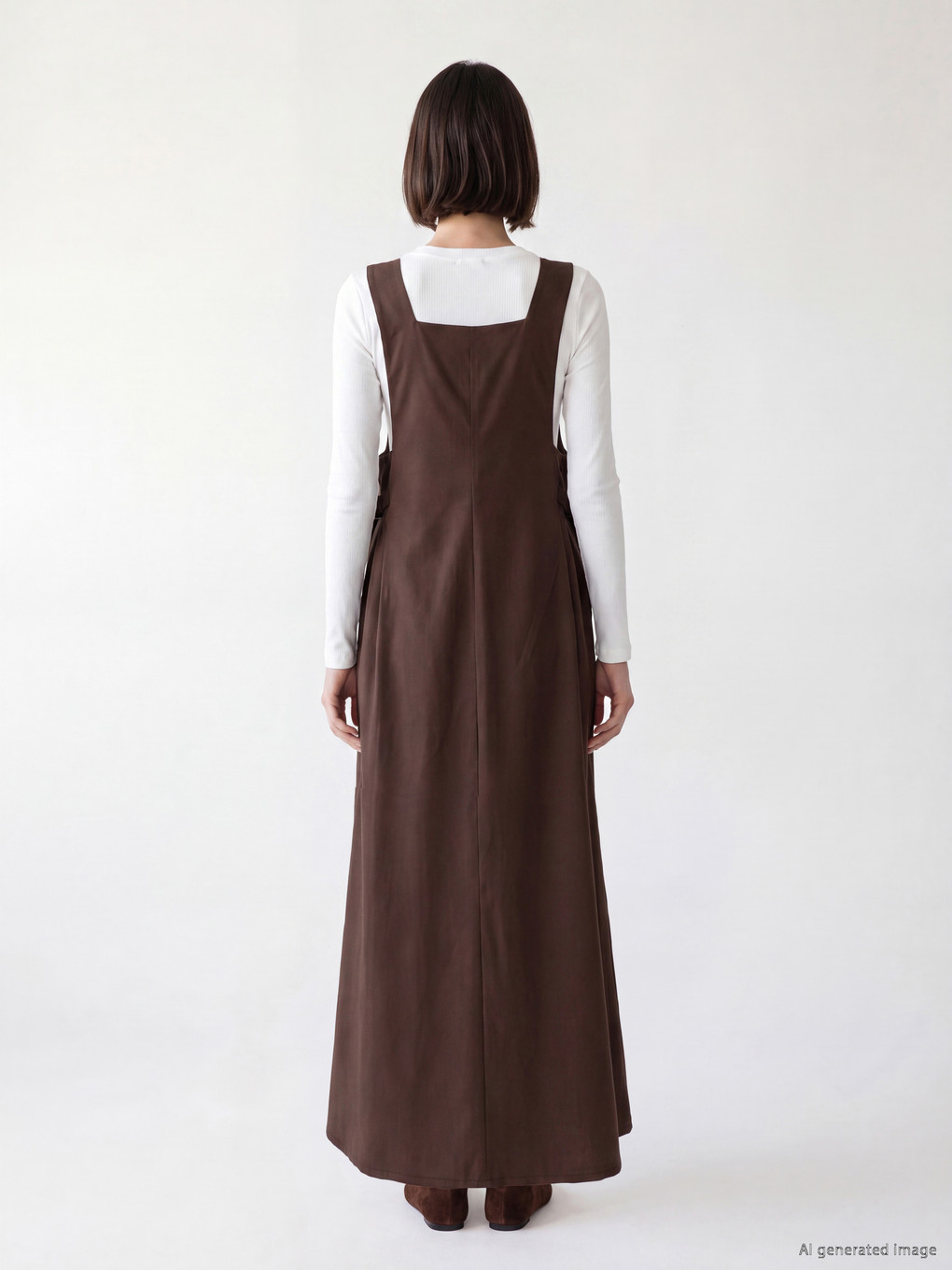 Kahverengi Kare Yaka Gabardin Jile Elbise-3