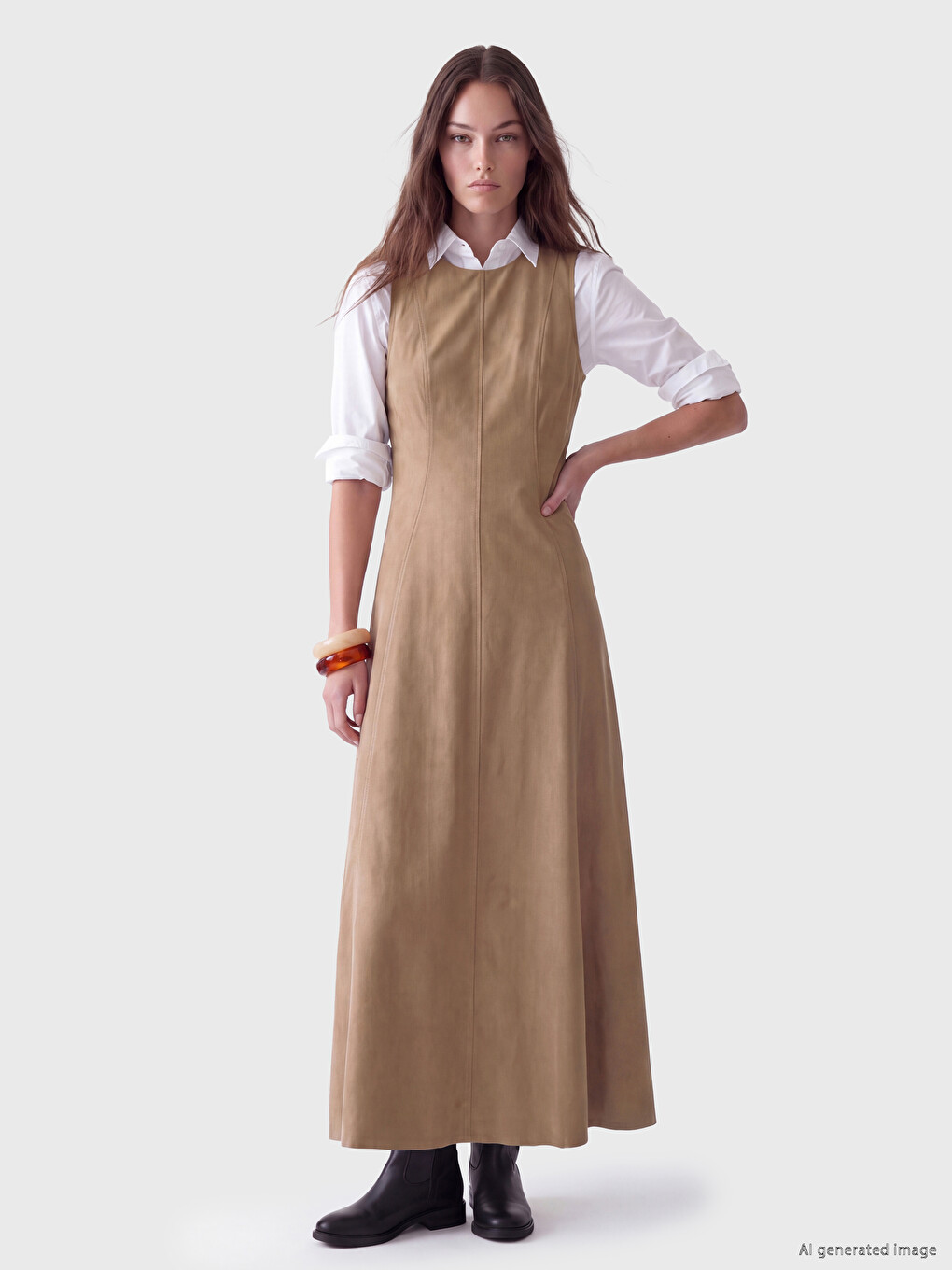 Rochie A-line Din Imitație De Piele Întoarsă