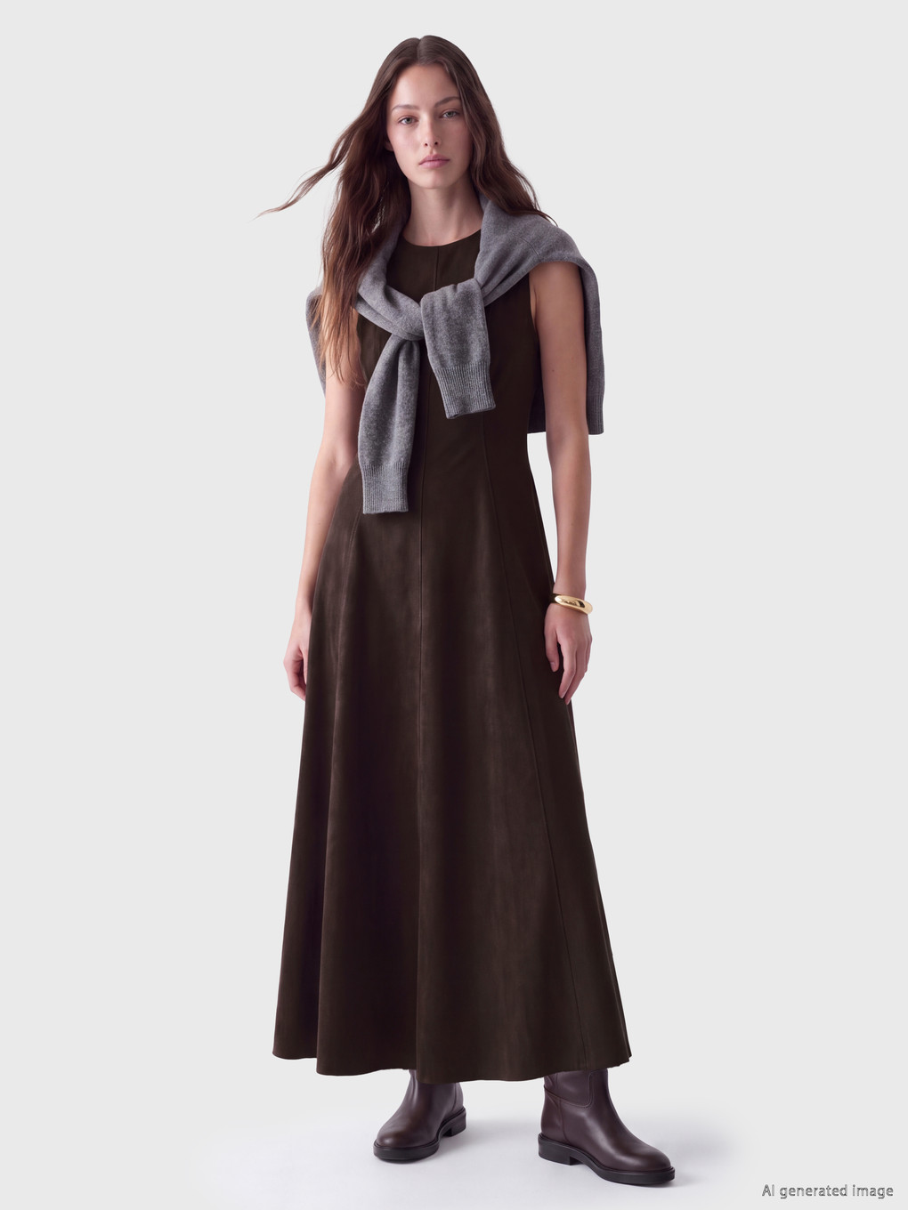Rochie A-line Din Imitație De Piele Întoarsă