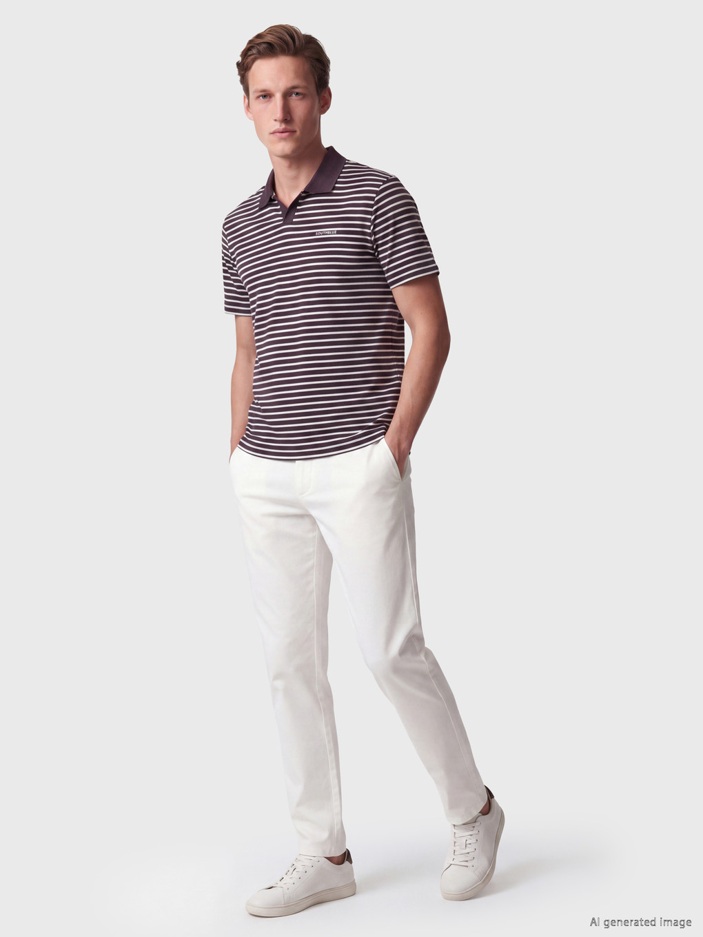 Mürdüm Polo Yaka Çizgili Erkek Tişört-1