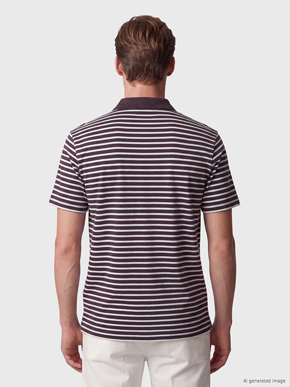 Mürdüm Polo Yaka Çizgili Erkek Tişört-3