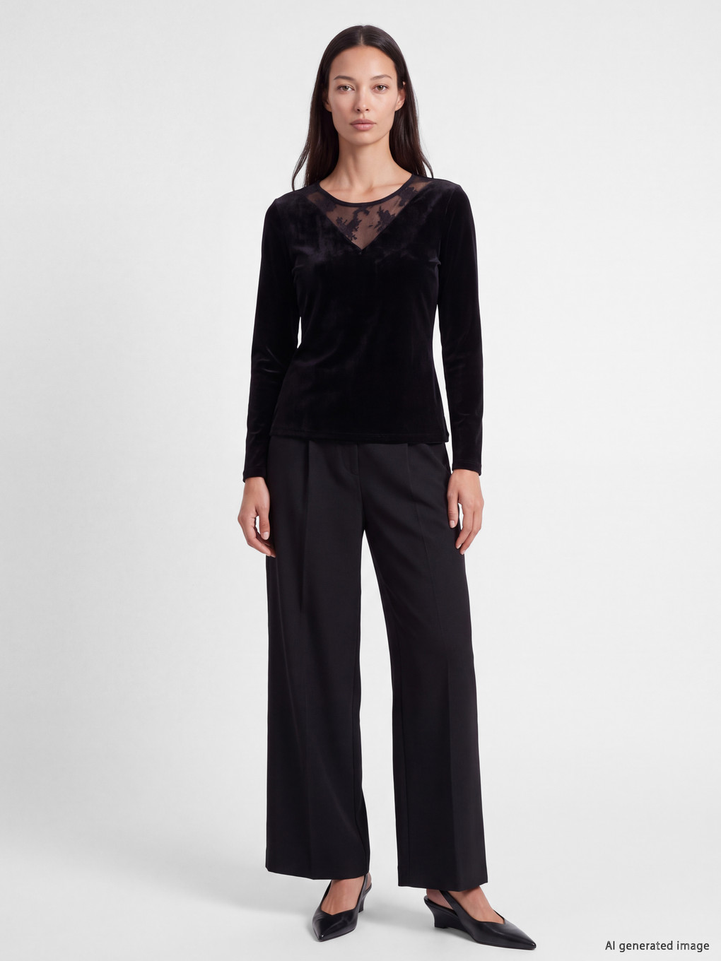 V Neck Lace Detailed Blouse-1