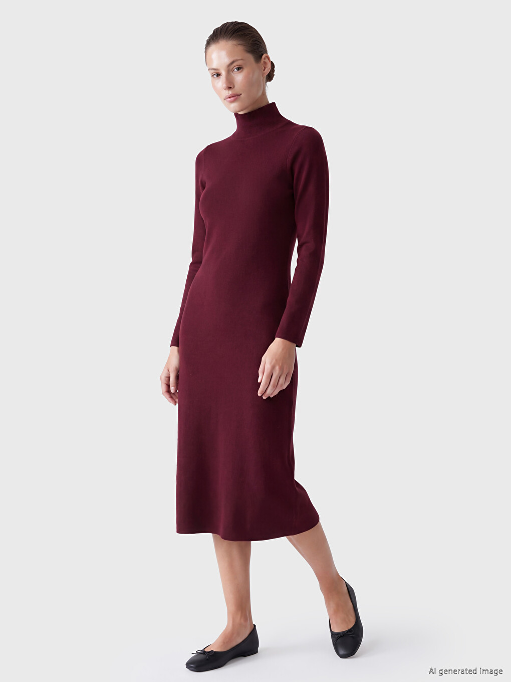 Mock Turtleneck A-line Knitwear Dress