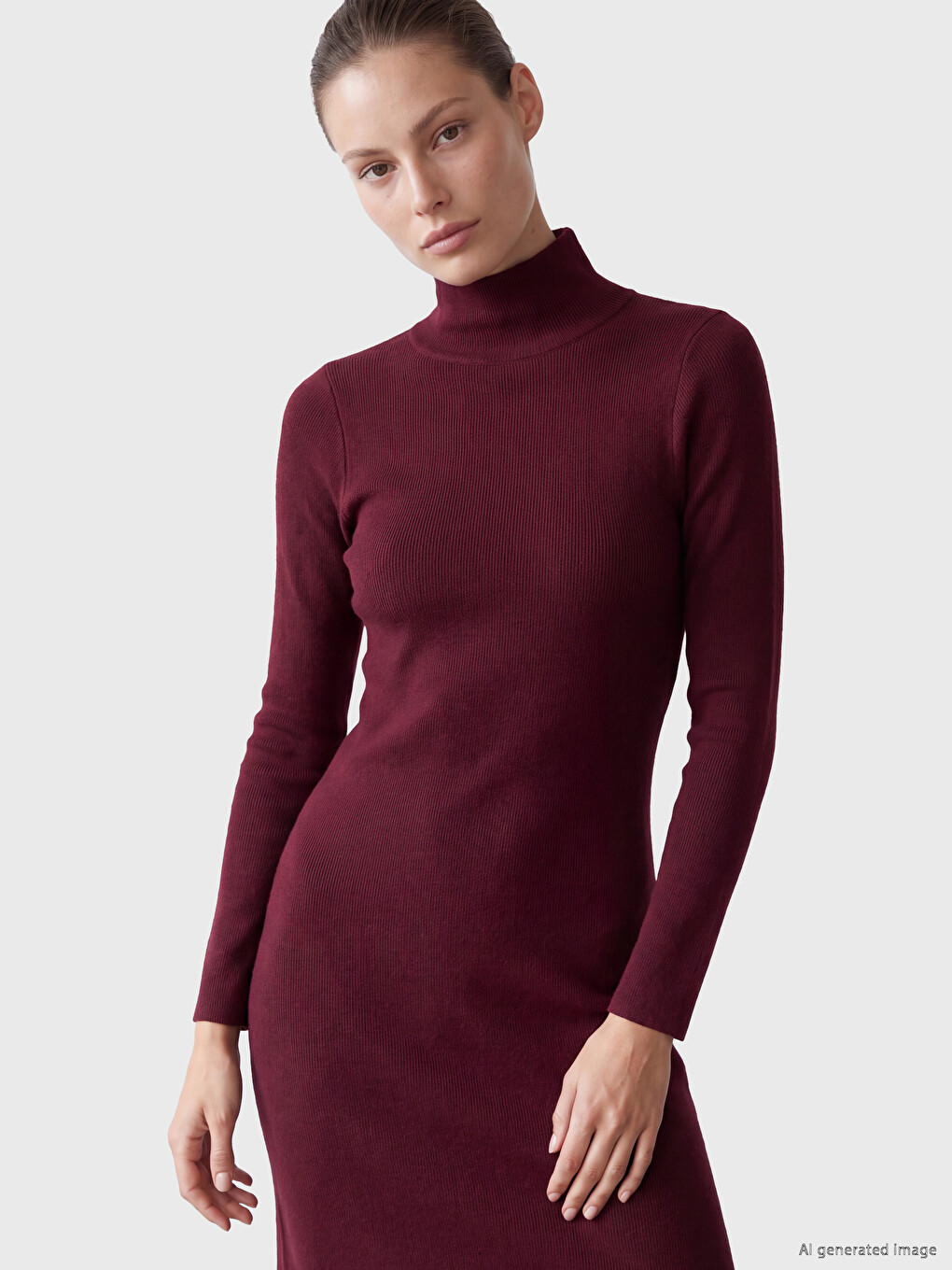 Mock Turtleneck A-line Knitwear Dress-1