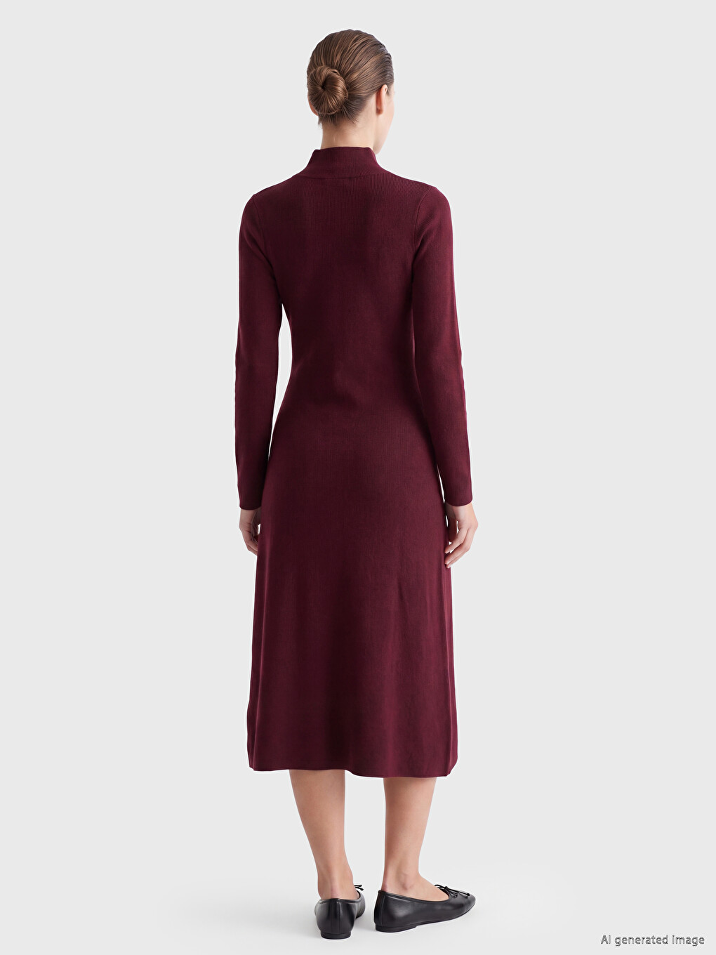 Mock Turtleneck A-line Knitwear Dress-3