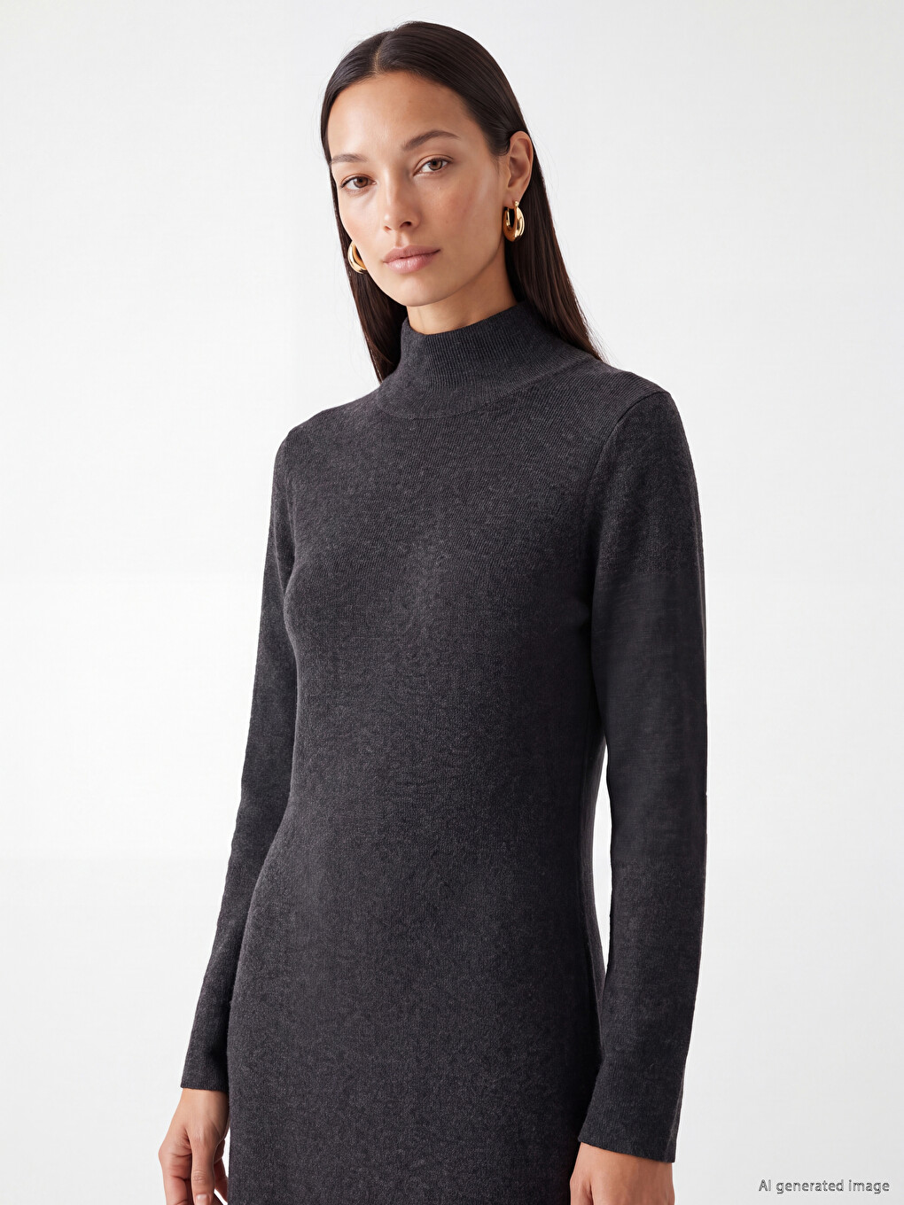 Mock Turtleneck A-line Knitwear Dress