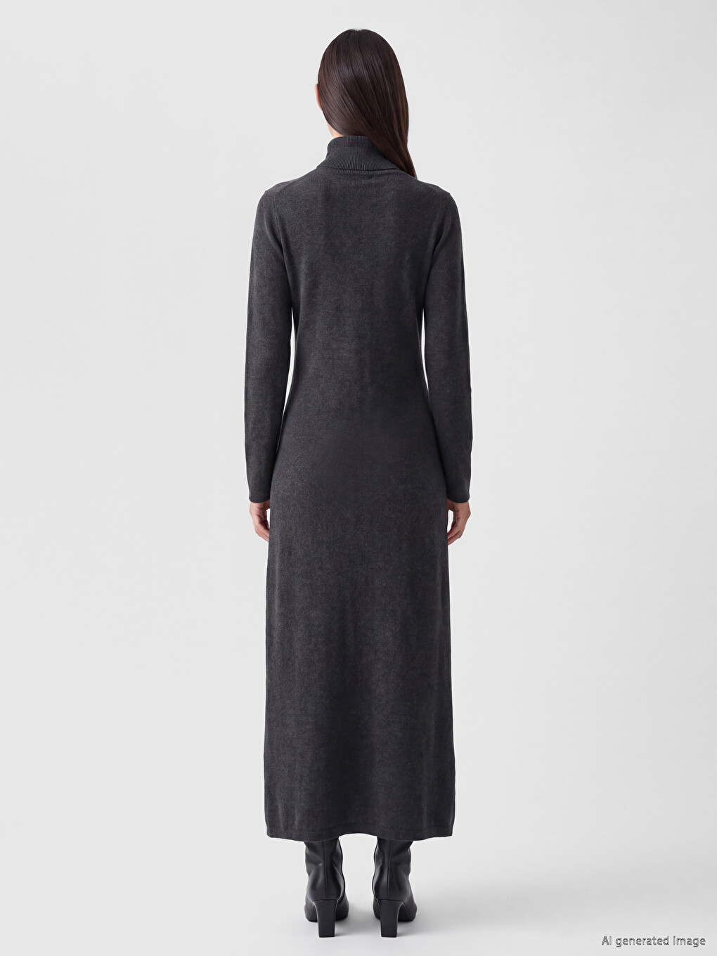 Mock Turtleneck A-line Knitwear Dress-3