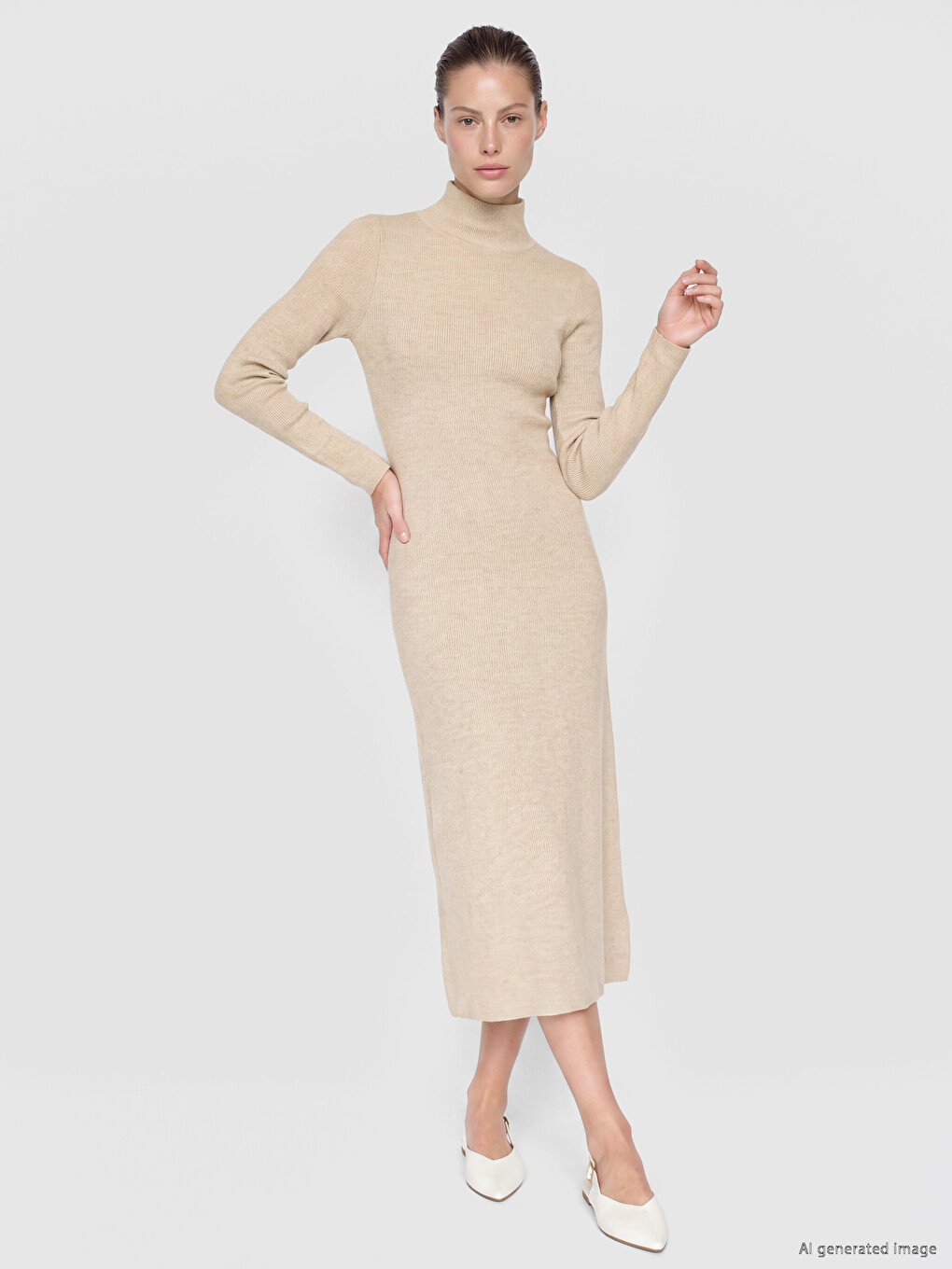 Mock Turtleneck A-line Knitwear Dress