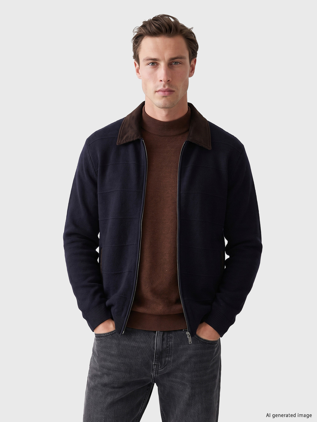 Lacivert Regular Fit Erkek Triko Hırka