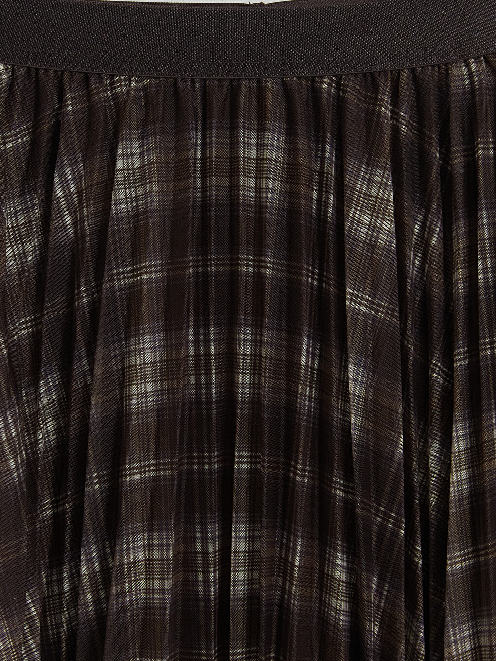 Elastic Waist Plaid A-line Chiffon Skirt-5