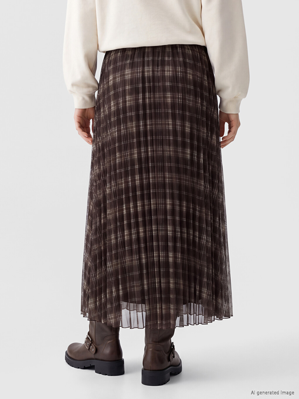 Elastic Waist Plaid A-line Chiffon Skirt-2