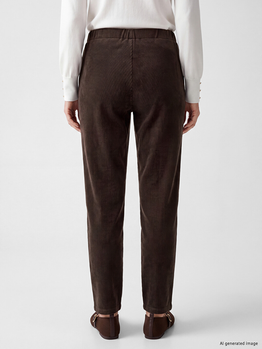 Elastic Waist Women's Velvet Trousers-3