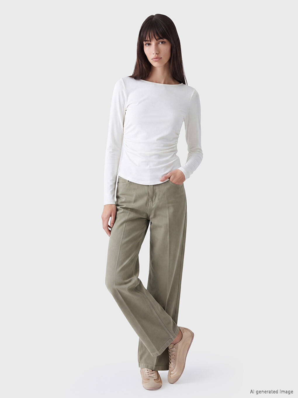 Crew Neck Ruched Blouse