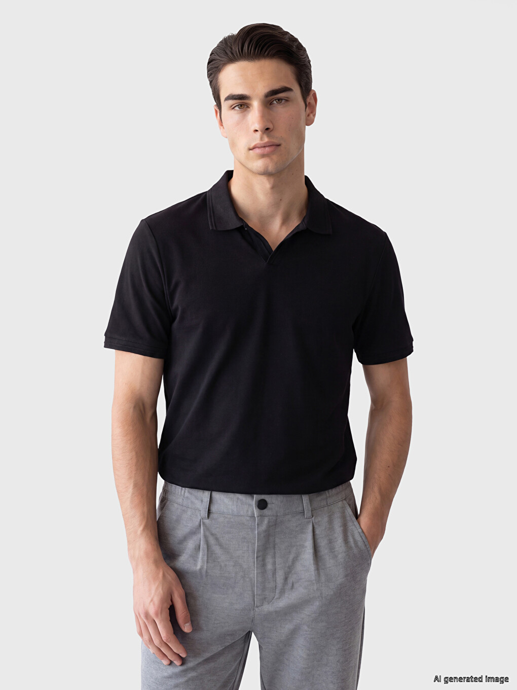 Siyah Polo Yaka Penye Erkek Tişört
