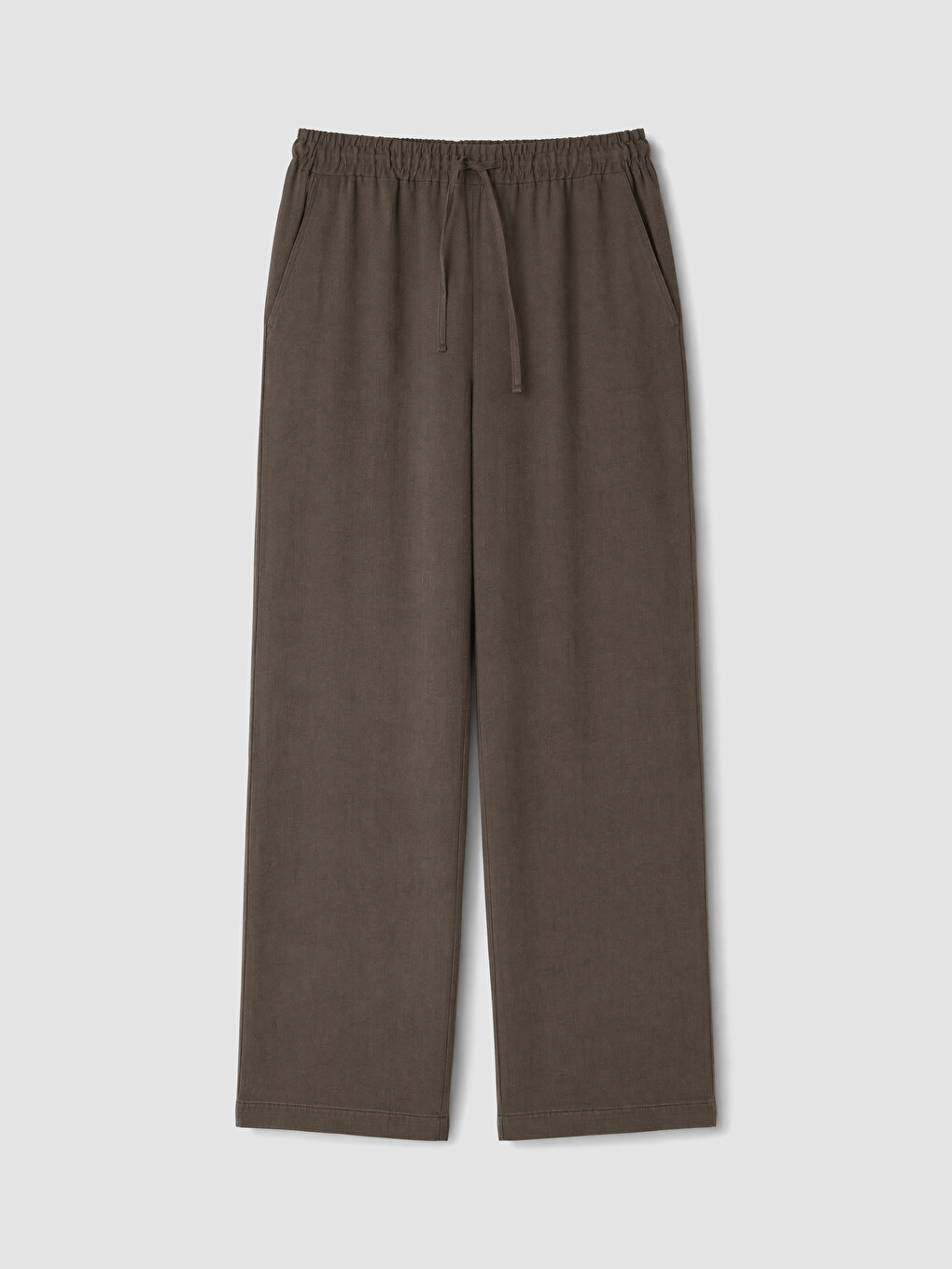 Bej Beli Lastikli Geniş Paça Kadın Pantolon-2