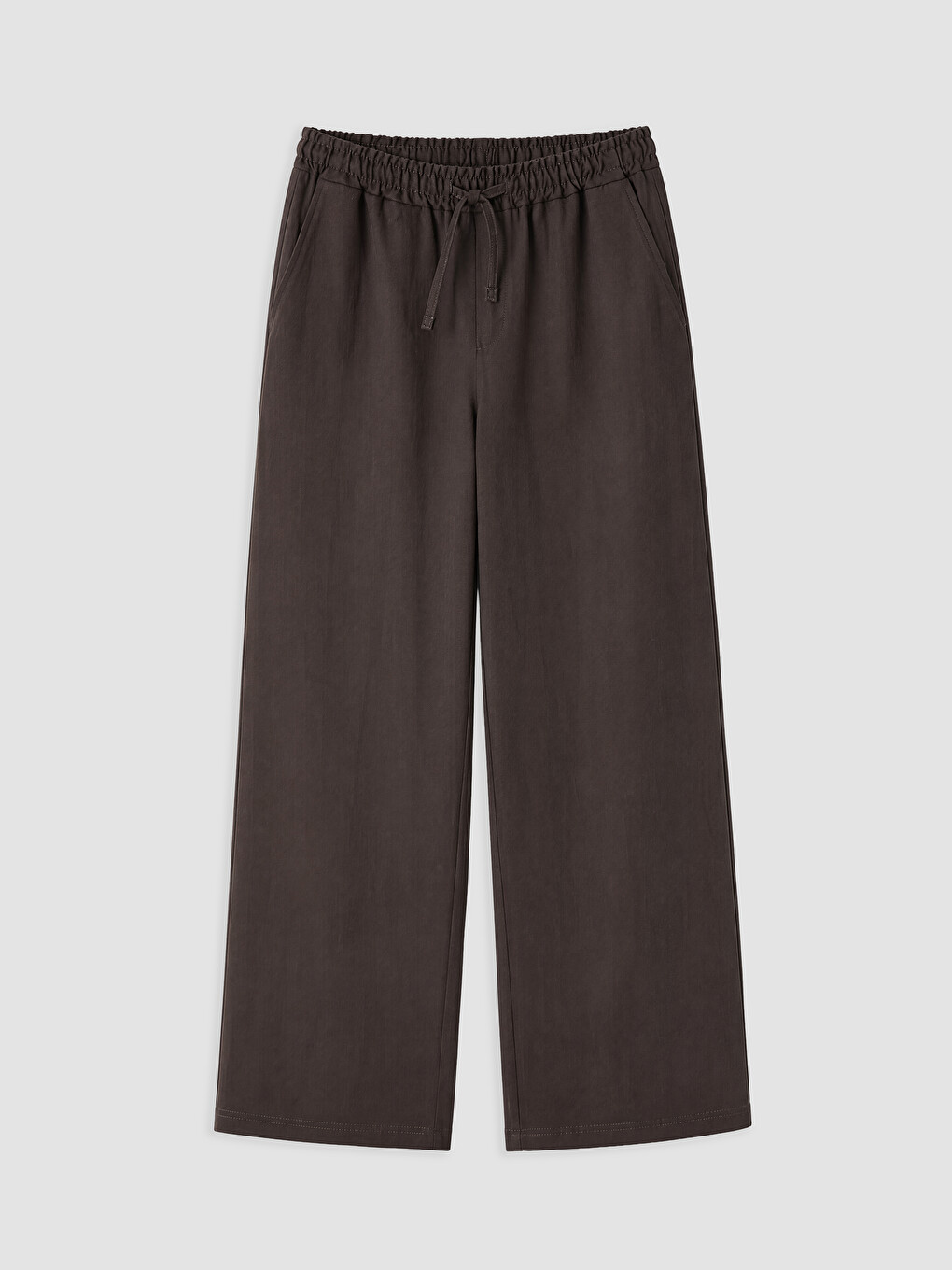 Kahverengi Beli Lastikli Geniş Paça Kadın Pantolon-4