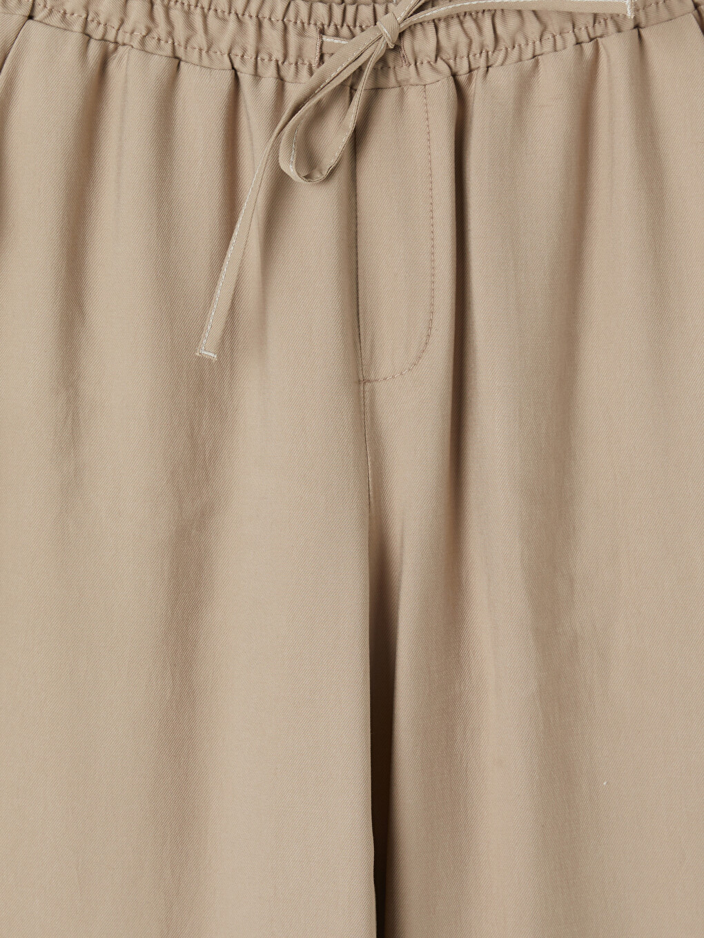 Bej Beli Lastikli Geniş Paça Kadın Pantolon-5