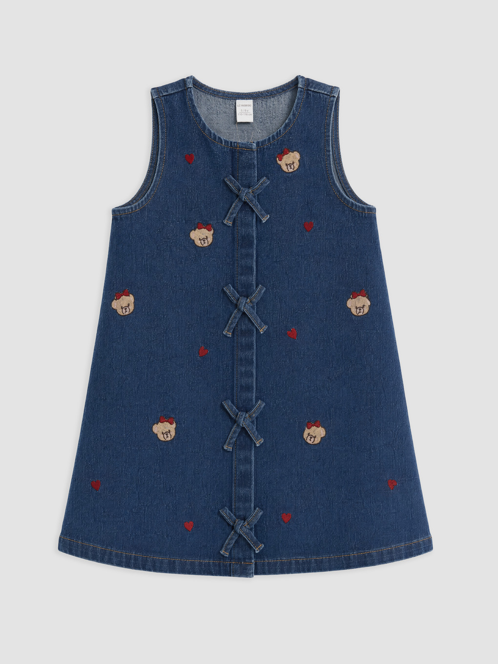 Bowed Embroidered Girls' Jean Dress