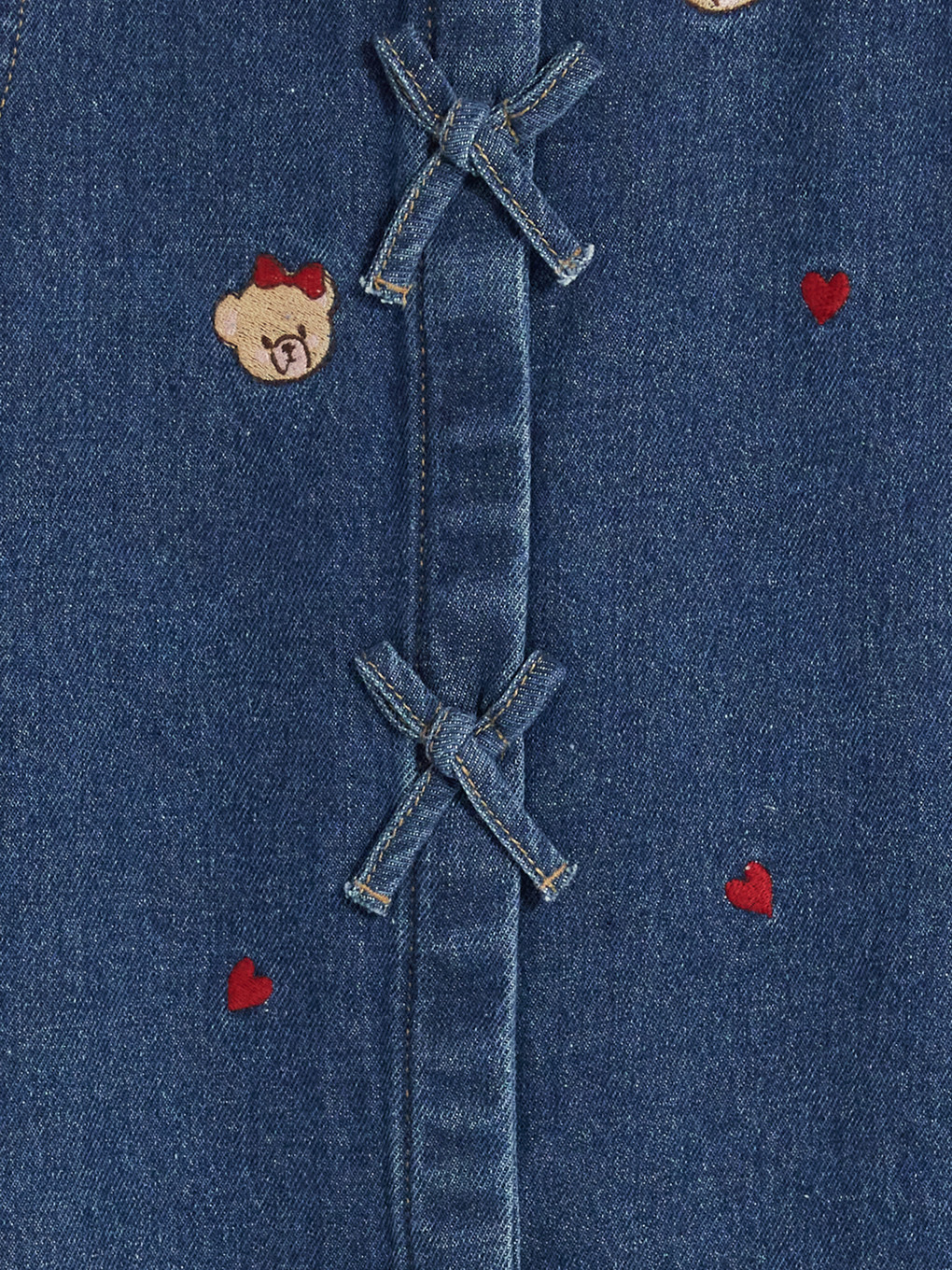 Bowed Embroidered Girls' Jean Dress-2