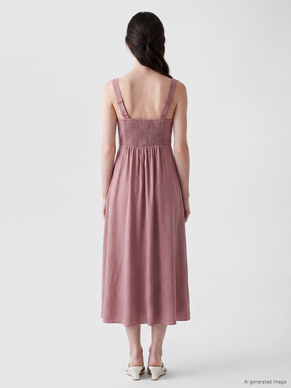 Pembe Kalp Yaka Büzgülü Modal Karışımlı Elbise-3