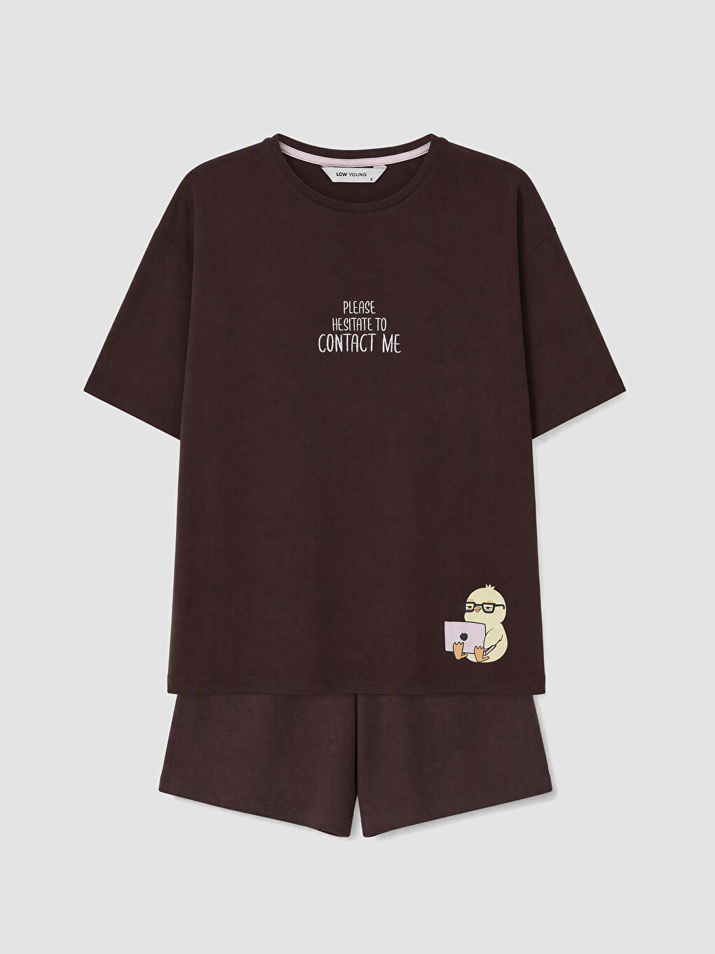 Kahverengi Bisiklet Yaka Kadın Şortlu Pijama Takımı-4