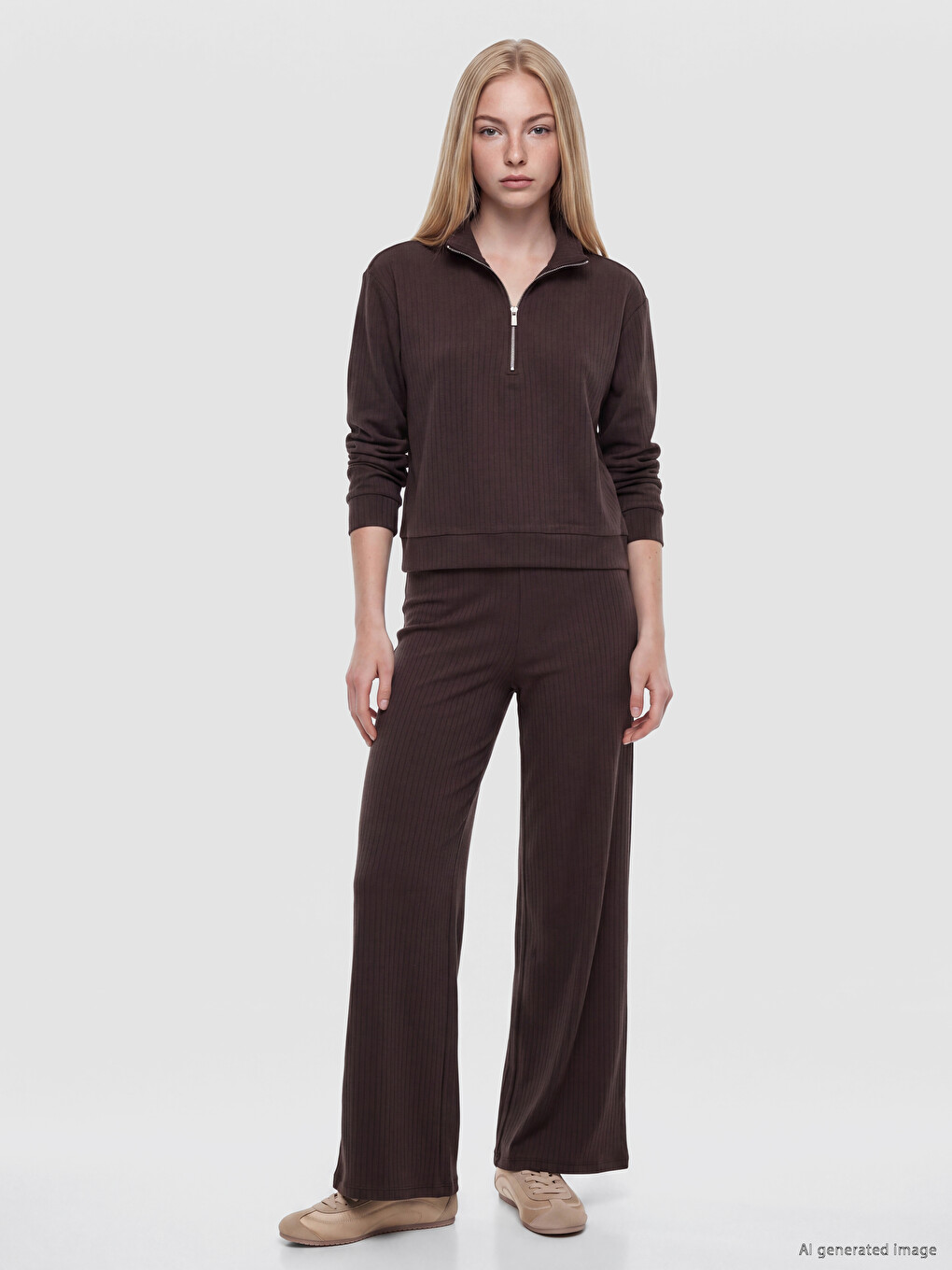 Kahverengi Soft Touch Oversize Kadın Sweatshirt-1
