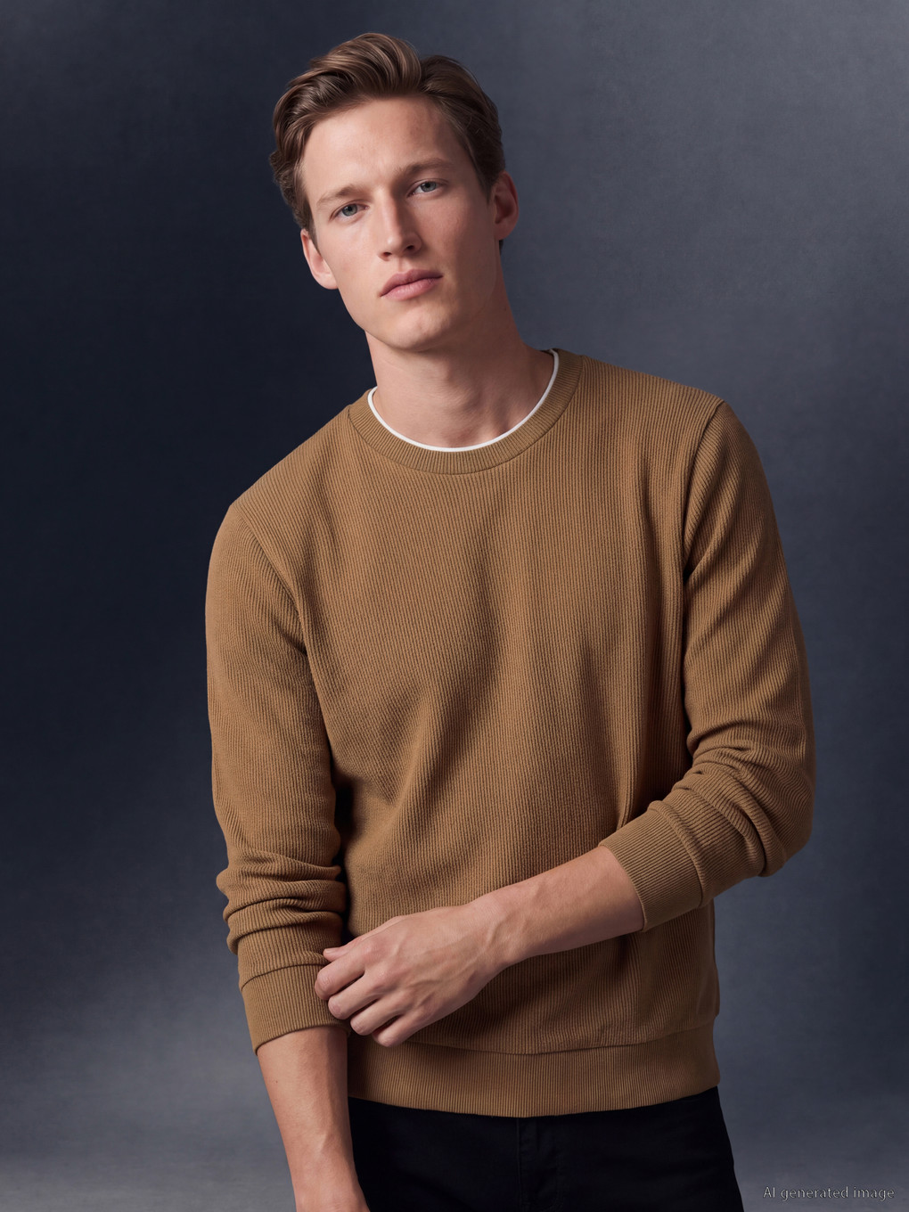 Kahverengi Bisiklet Yaka Sweatshirt