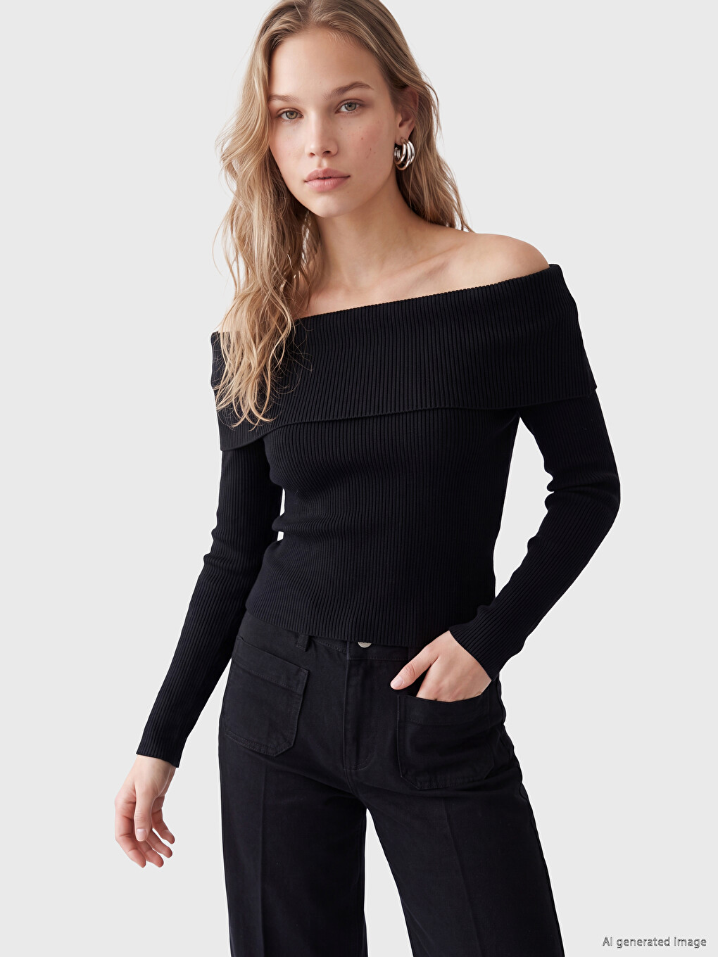Pulover Tricotat Pentru Femei Cu Guler Tip Slash