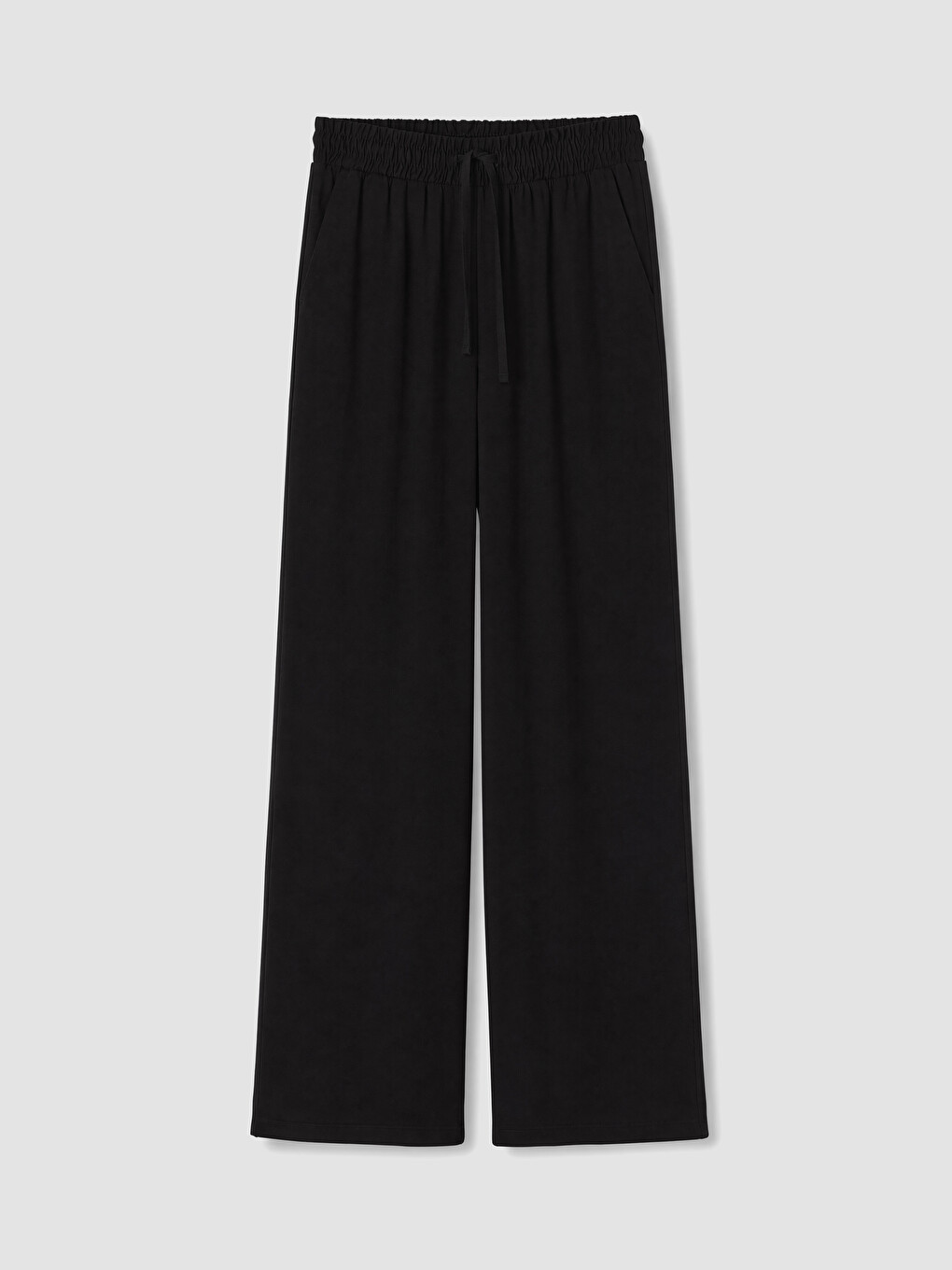 Siyah Beli Lastikli Geniş Paça Kadın Pantolon-4