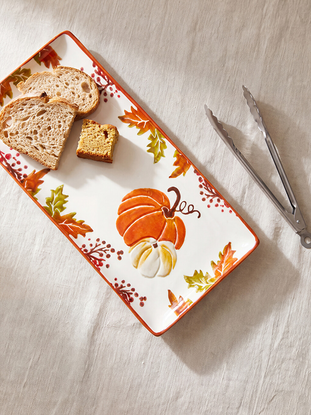 Leaf Printed Ceramic Rectangular Serving Tray