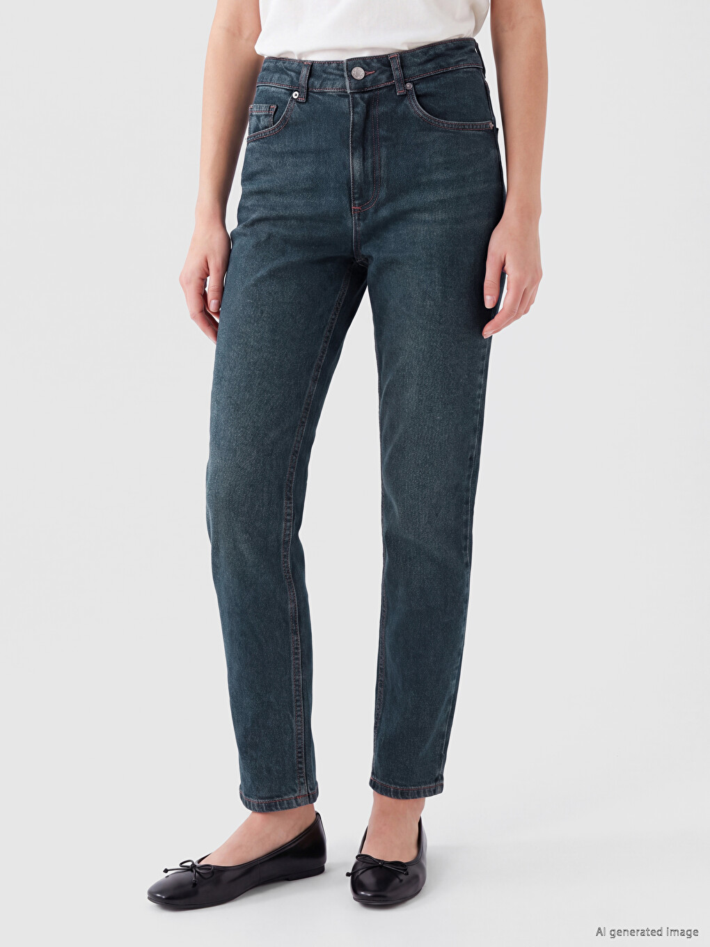 İndigo Yüksek Bel Slim Fit Kadın Jean Pantolon-1