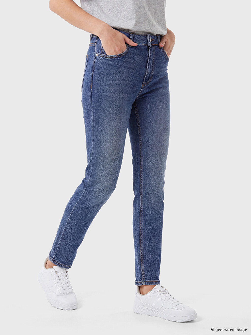 İndigo Yüksek Bel Slim Fit Kadın Jean Pantolon-1