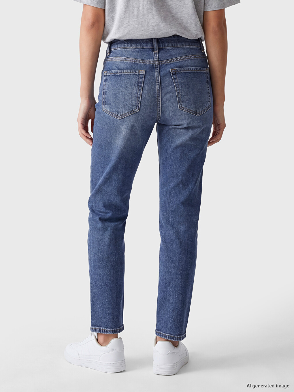 İndigo Yüksek Bel Slim Fit Kadın Jean Pantolon-3