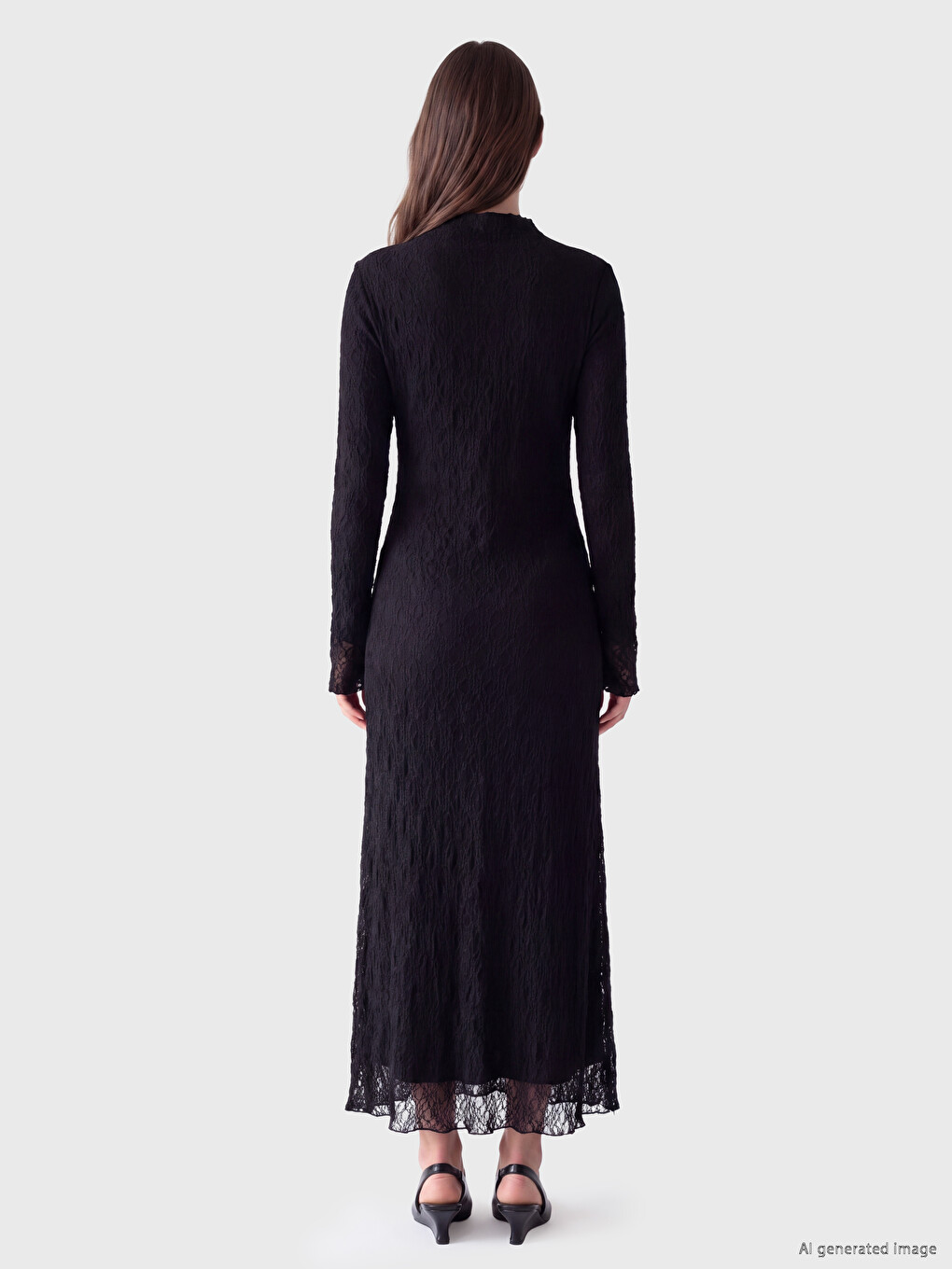 レッグウェア if six was nine LEG/LG LACE BLACK LCW Modest Mock Neck A Form Lace Dress - W6EG39Z8-CVL | LC Waikiki