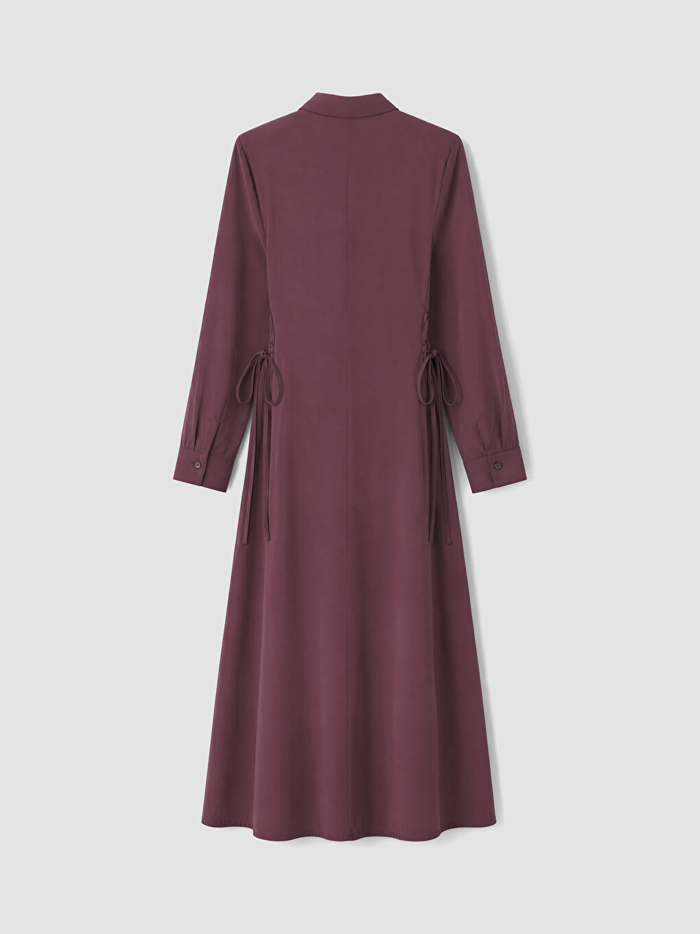 Bordo Bağlama Detaylı Modal Karışımlı Gömlek Elbise-3