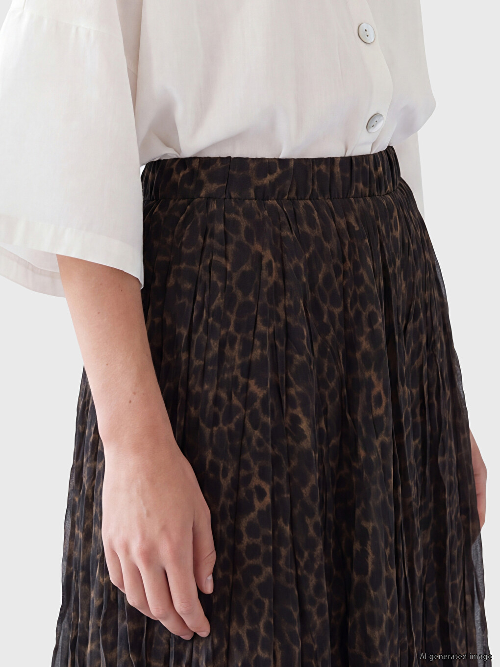 Elastic Waist Leopard Print Pleated Skirt-2