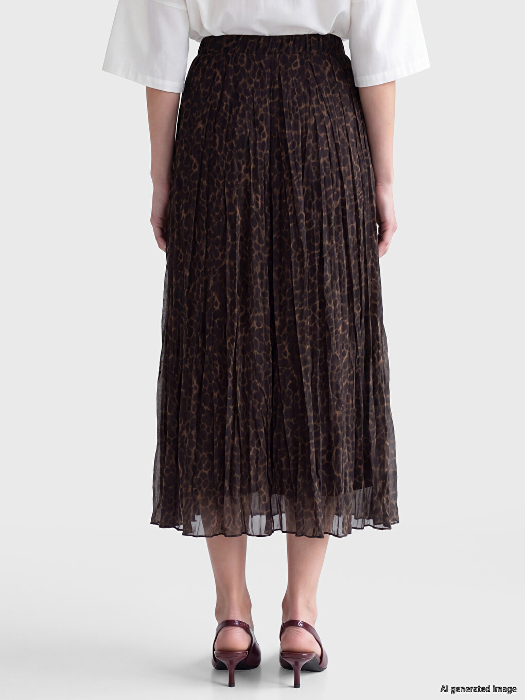 Elastic Waist Leopard Print Pleated Skirt-3