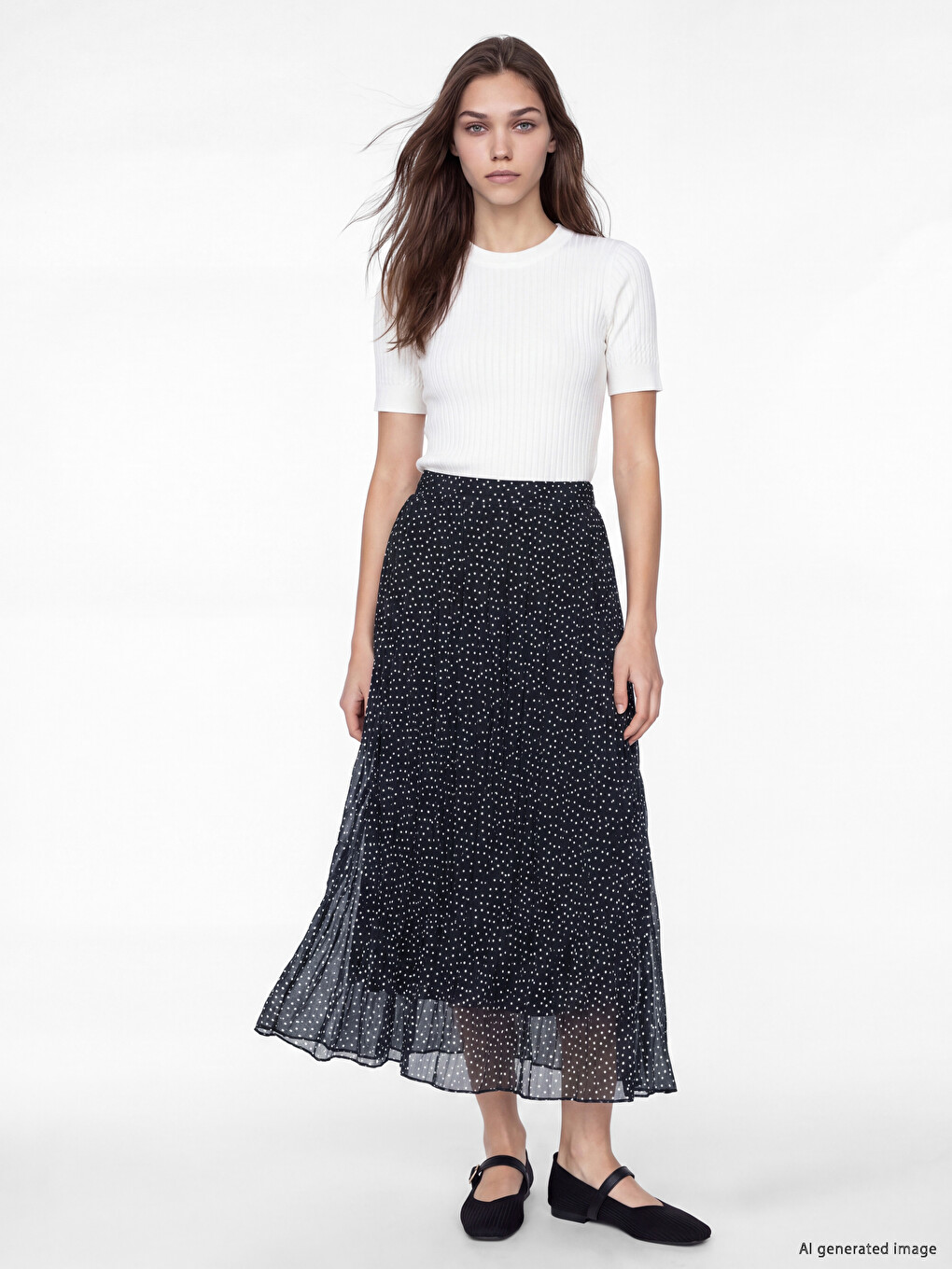 Elastic Waist Polka Dot Chiffon Pleated Skirt