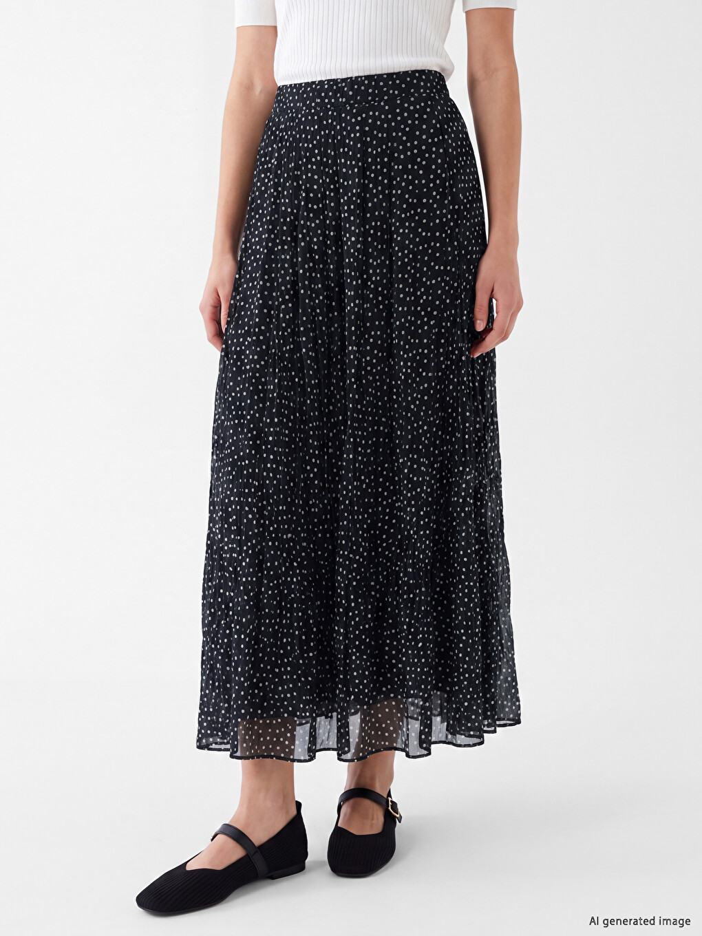 Elastic Waist Polka Dot Chiffon Pleated Skirt-1