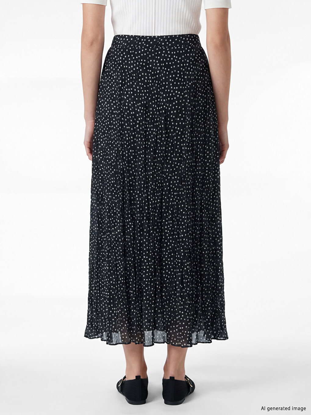 Elastic Waist Polka Dot Chiffon Pleated Skirt-3