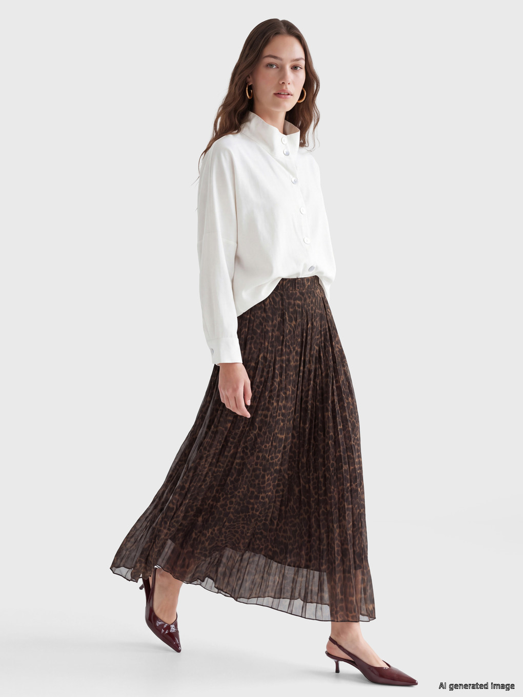 Elastic Waist Leopard Print Pleated Skirt