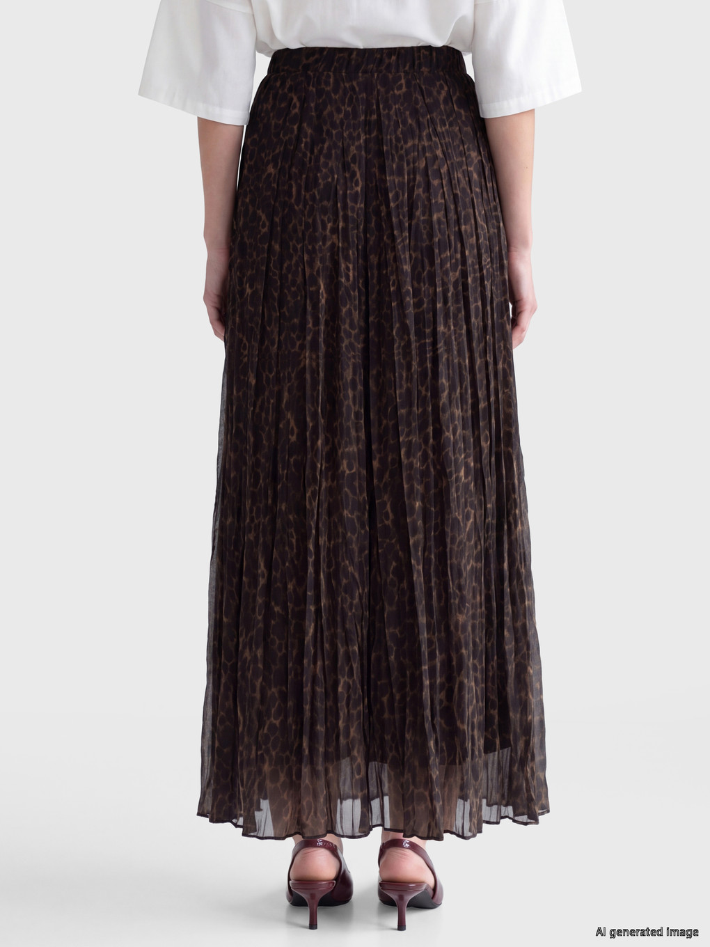 Elastic Waist Leopard Print Pleated Skirt-3
