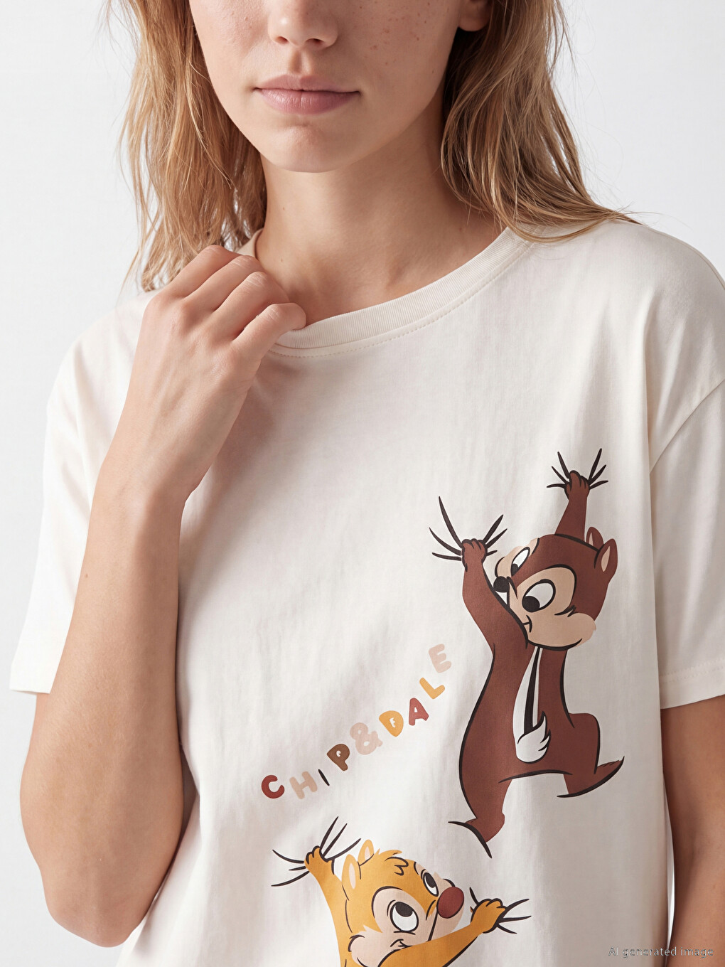 Pembe Chip And Dale Baskılı Kadın Gecelik-2