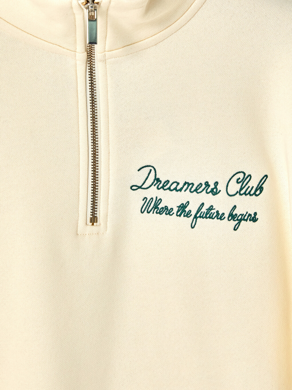 Bej Nakışlı Oversize Kadın Kalın Sweatshirt-1