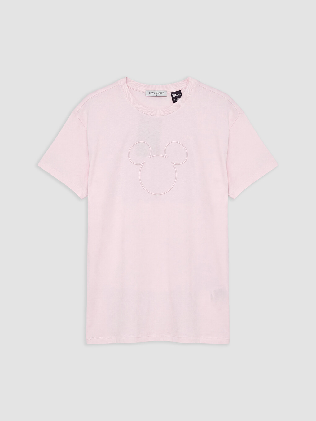 Pembe Mickey Mouse Nakışlı %100 Pamuklu Kadın Tişört
