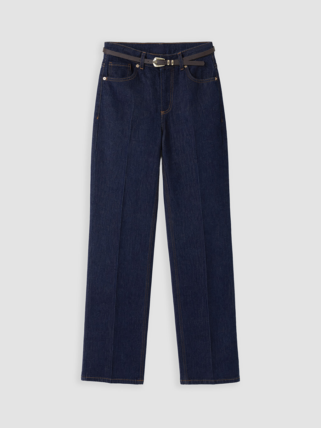 İndigo Kemerli Straight Fit Kadın Jean Pantolon-4
