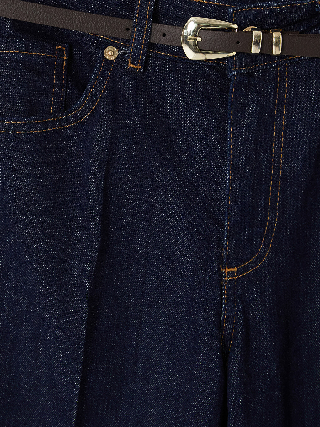 İndigo Kemerli Straight Fit Kadın Jean Pantolon-5